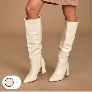 Katari off white pointed-toe knee high boots
